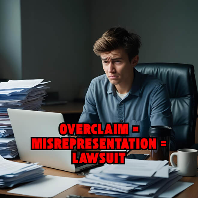  “Overclaim = Misrepresentation = Lawsuit.”
