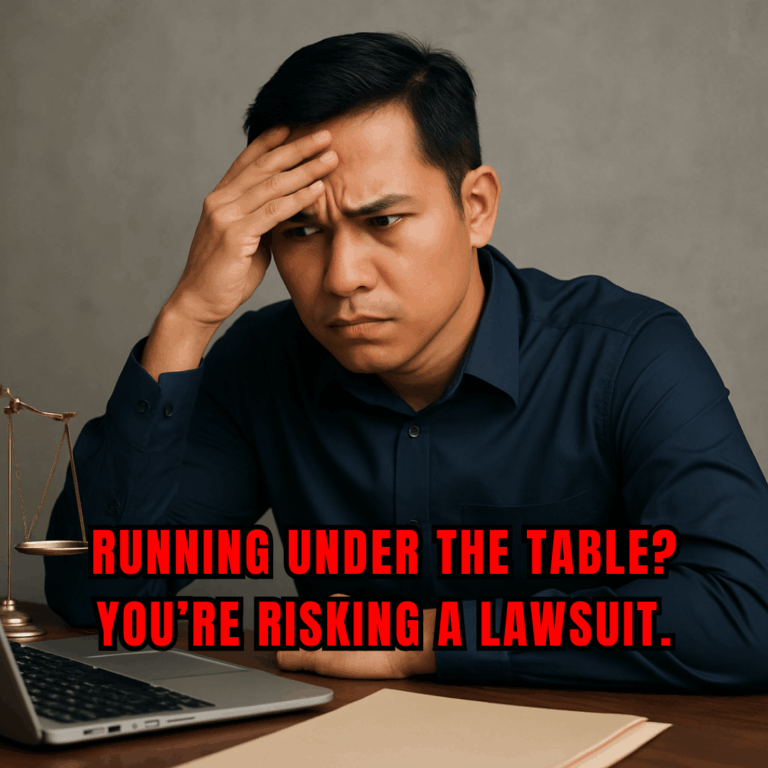“Running under the table? You’re risking a lawsuit.”