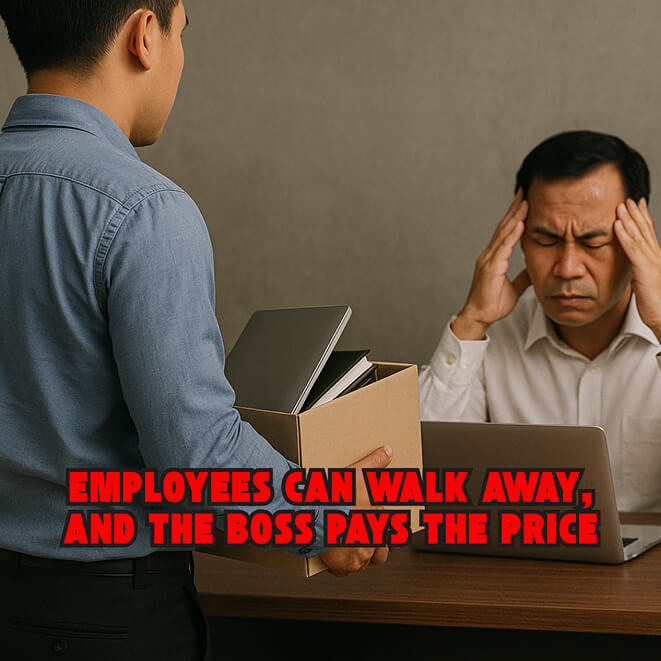 “Employees can walk away, and the boss pays the price.”