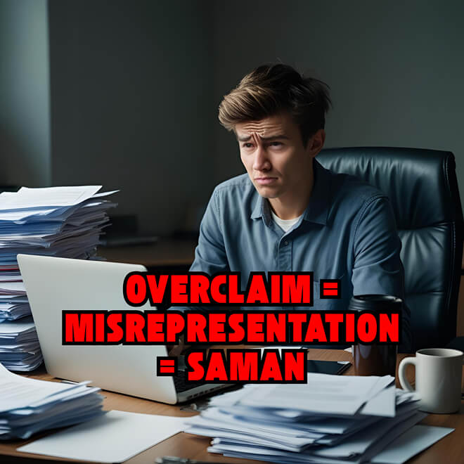 “Overclaim = Misrepresentation = Saman.”